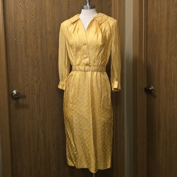 Yellow Polka Dot Vintage Women's Dress - Picture 1 of 12